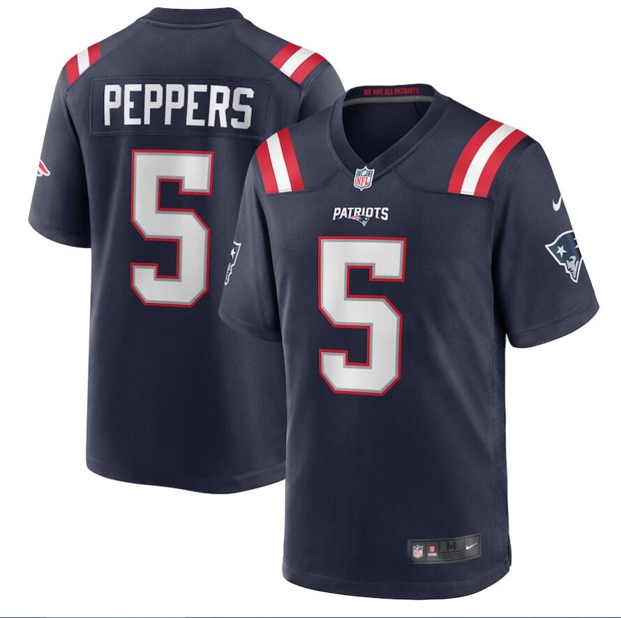 Men New England Patriots Nike #5 Jabrill Peppers Navy Game Player Jersey